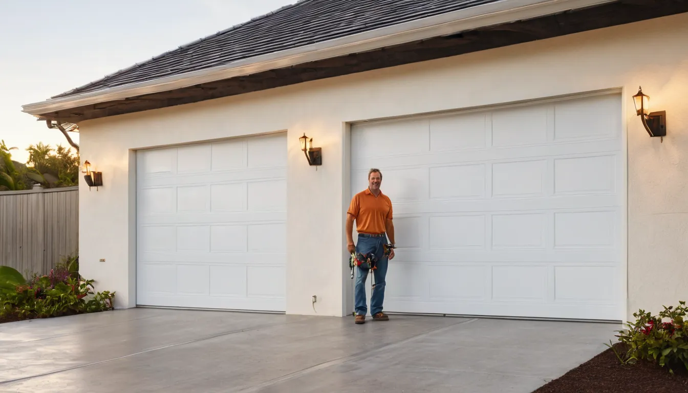 A newly installed garage door on a block home in Boca Raton in the Boca Raton area